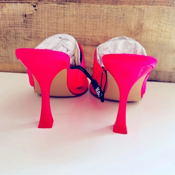 NWT Zara Satin Effect Neon Pink High Heel Sandals - Picture 7 of 9